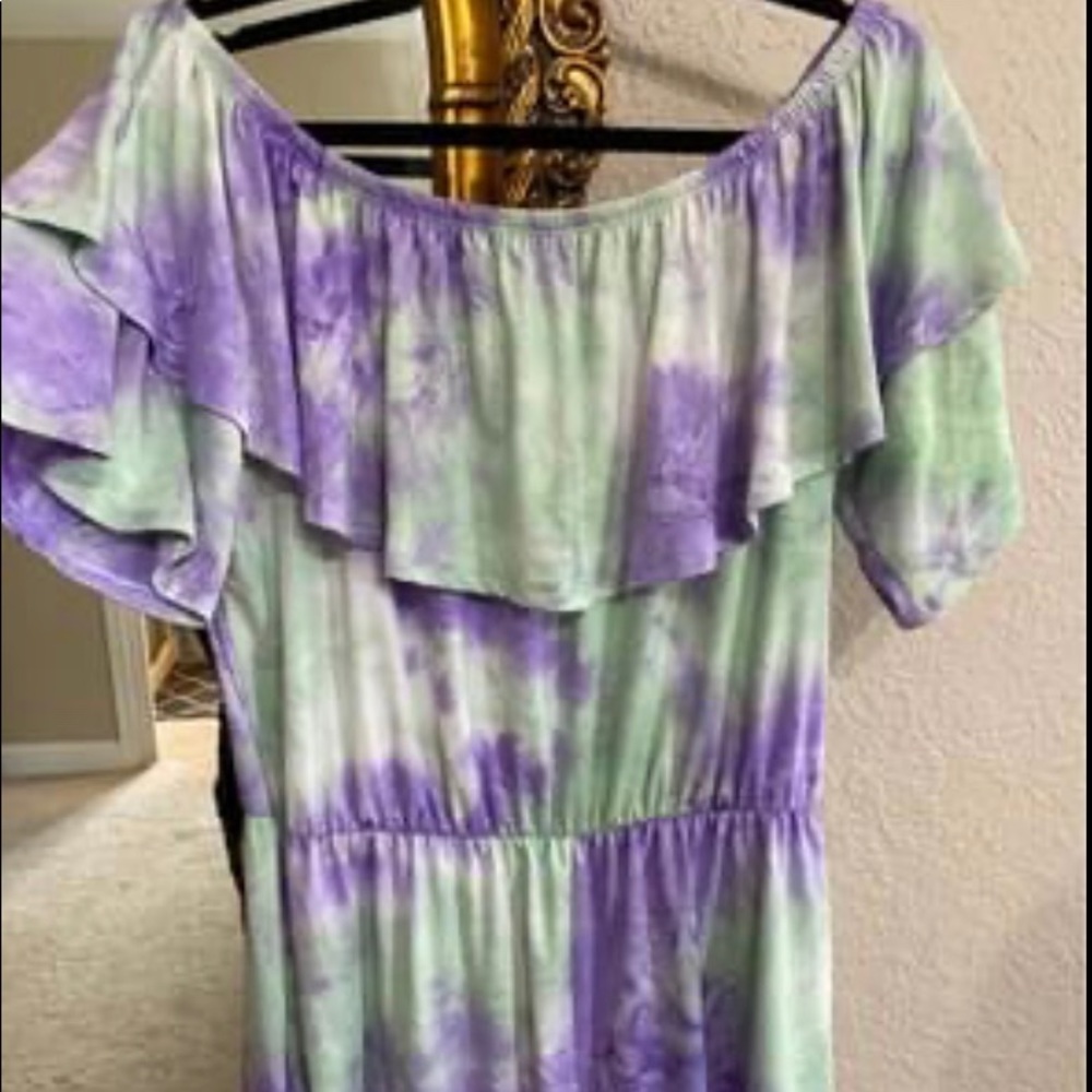 2XL tie dye romper shorts in purple and mint color